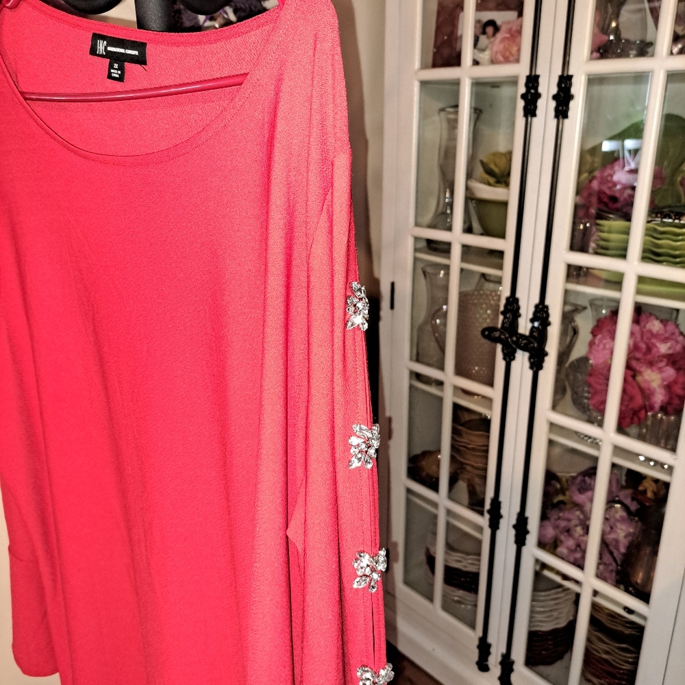 INC, Intl Concepts, Red Long Sleeve Top with Embellishments